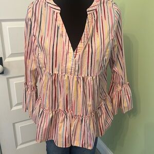 Tuckernuck Pink Multicolor Striped Peplum Blouse